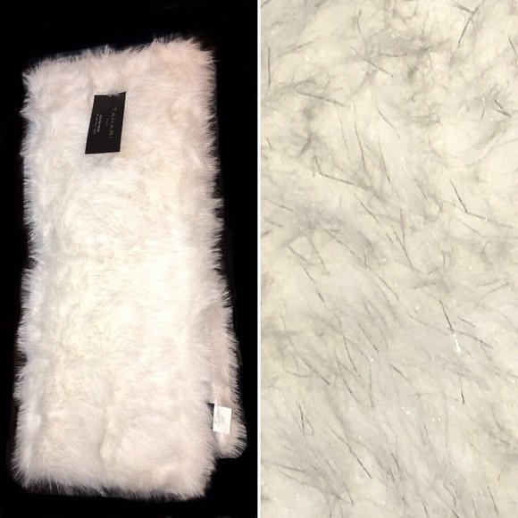 Tahari White Silver Tinsel Faux Fur Throw Blanket Luxury Holiday Christmas Decor - Picture 1 of 7